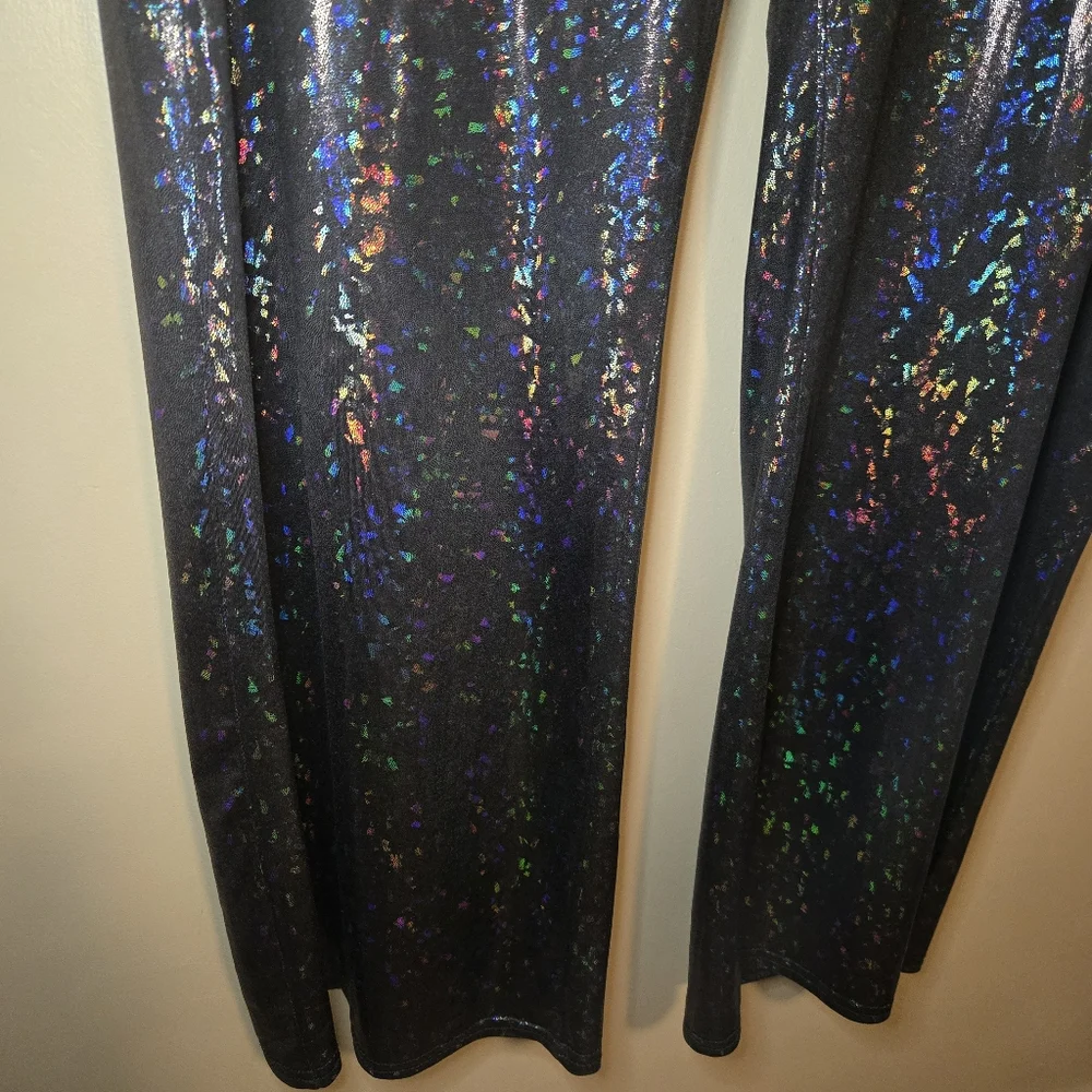 Asos Curve Women's Black Iridescent Colorful Straight Pants Size 16 Flare 31L - Picture 4 of 12